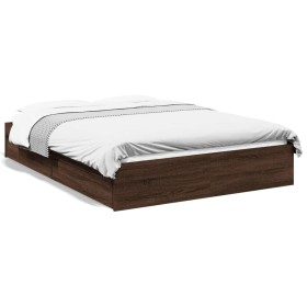 Oak brown engineered wood bed with drawers 140x190 cm by vidaXL, Beds and slatted bases - Ref: Foro24-3280691, Price: 183,16 ...