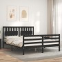 Estructura cama de matrimonio con cabecero madera maciza negro de vidaXL, Camas y somieres - Ref: Foro24-3194320, Precio: 173...