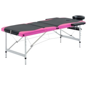 Camilla de masaje plegable 3 zonas aluminio negro y rosa de vidaXL, Mesas de masaje - Ref: Foro24-110240, Precio: 163,53 €, D...