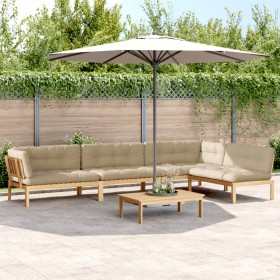 Gartenpaletten-Sofagarnitur und Kissen 5-teilig aus Akazienholz von vidaXL, Outdoor-Sofas - Ref: Foro24-3209387, Preis: 842,9...