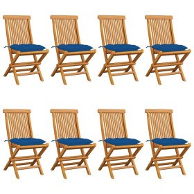 Garden chairs 8 units solid teak with blue cushions by vidaXL, Garden chairs - Ref: Foro24-3072942, Price: 512,99 €, Discount: %