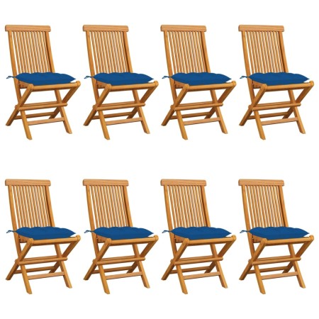 Garden chairs 8 units solid teak with blue cushions by vidaXL, Garden chairs - Ref: Foro24-3072942, Price: 513,99 €, Discount: %