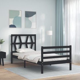 Single bed frame with black solid wood headboard by vidaXL, Beds and slatted bases - Ref: Foro24-3194340, Price: 102,99 €, Di...