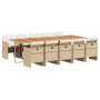 Set comedor de jardín 11 pzas con cojines ratán sintético beige de vidaXL, Conjuntos de jardín - Ref: Foro24-3277707, Precio:...