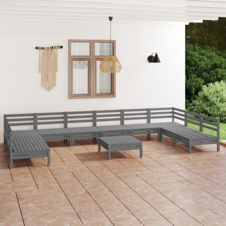 Juego de muebles de jardín 11 piezas madera maciza pino gris | Foro24 | Onlineshop