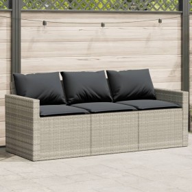 Garden sofa with cushions, 3 seats, light gray synthetic rattan by vidaXL, Outdoor sofas - Ref: Foro24-366346, Price: 194,99 ...