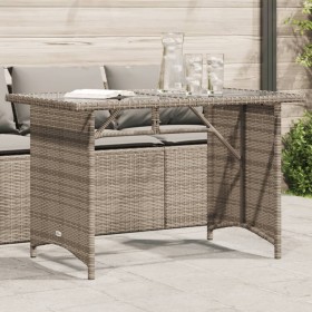 Garden table with grey PE rattan surface and glass top, measuring 110x68x70 cm. by vidaXL, Garden tables - Ref: Foro24-366352...