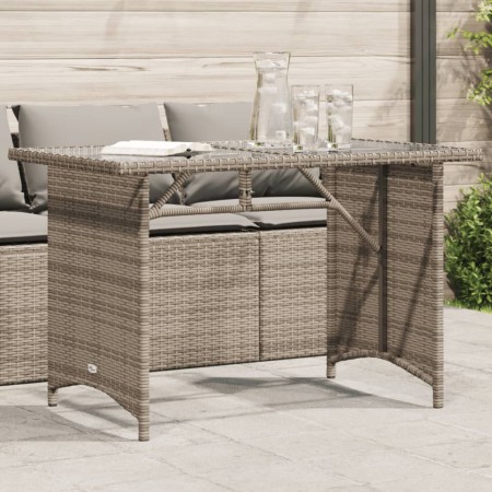 Mesa de jardín superficie de vidrio ratán PE gris 110x68x70 cm de vidaXL, Mesas de jardín - Ref: Foro24-366352, Precio: 96,00...