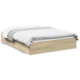 Sonoma oak engineered wood bed with drawers 135x190 cm by vidaXL, Beds and slatted bases - Ref: Foro24-3280694, Price: 174,99...