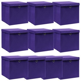 Storage boxes with lids 10 pcs purple fabric 32x32x32 cm by vidaXL, Storage baskets - Ref: Foro24-288356, Price: 56,88 €, Dis...