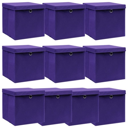 Storage boxes with lids 10 pcs purple fabric 32x32x32 cm by vidaXL, Storage baskets - Ref: Foro24-288356, Price: 64,99 €, Dis...