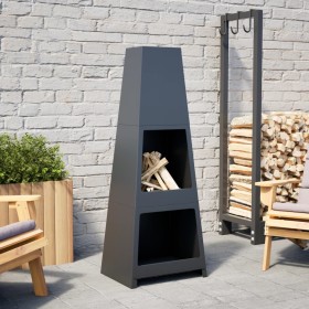 Chimenea de exterior con leñero y diseño de torre acero negro de vidaXL, Chimeneas - Ref: Foro24-4005750, Precio: 142,99 €, D...