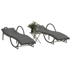 Sun loungers with small table, 2 units, synthetic gray rattan by vidaXL, Loungers - Ref: Foro24-368265, Price: 292,99 €, Disc...