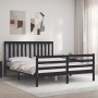 Estructura cama de matrimonio con cabecero madera maciza negro de vidaXL, Camas y somieres - Ref: Foro24-3194255, Precio: 169...