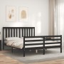 Estructura cama de matrimonio con cabecero madera maciza negro de vidaXL, Camas y somieres - Ref: Foro24-3194255, Precio: 169...