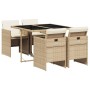 Set comedor de jardín 5 pzas con cojines ratán sintético beige de vidaXL, Conjuntos de jardín - Ref: Foro24-3277665, Precio: ...