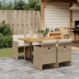 5-teiliges Garten-Essset mit beigen Kissen aus synthetischem Rattan von vidaXL, Gartensets - Ref: Foro24-3277671, Preis: 447,...