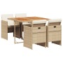 Set comedor de jardín 5 pzas con cojines ratán sintético beige de vidaXL, Conjuntos de jardín - Ref: Foro24-3277671, Precio: ...