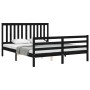 Estructura cama de matrimonio con cabecero madera maciza negro de vidaXL, Camas y somieres - Ref: Foro24-3194255, Precio: 169...