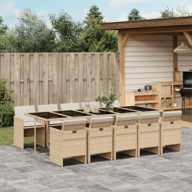 11-teiliges Garten-Essset mit beigen Kissen aus synthetischem Rattan von vidaXL, Gartensets - Ref: Foro24-3277701, Preis: 921...