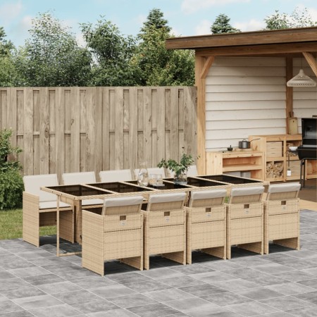 11-teiliges Garten-Essset mit beigen Kissen aus synthetischem Rattan von vidaXL, Gartensets - Ref: Foro24-3277701, Preis: 922...