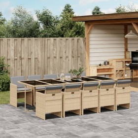 11-teiliges Garten-Essset mit beigen Kissen aus synthetischem Rattan von vidaXL, Gartensets - Ref: Foro24-3277703, Preis: 912...