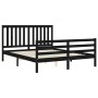 Estructura cama de matrimonio con cabecero madera maciza negro de vidaXL, Camas y somieres - Ref: Foro24-3194255, Precio: 169...