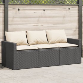 3-Sitzer-Gartensofa mit schwarzen synthetischen Rattankissen von vidaXL, Outdoor-Sofas - Ref: Foro24-366340, Preis: 183,23 €,...