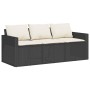 3-Sitzer-Gartensofa mit schwarzen synthetischen Rattankissen von vidaXL, Outdoor-Sofas - Ref: Foro24-366340, Preis: 202,55 €,...