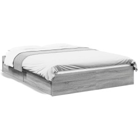 Cama con cajones madera ingeniería gris Sonoma 140x190 cm de vidaXL, Camas y somieres - Ref: Foro24-3280690, Precio: 181,48 €...