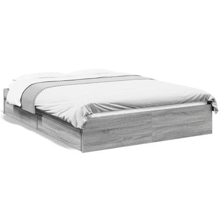 Cama con cajones madera ingeniería gris Sonoma 140x190 cm de vidaXL, Camas y somieres - Ref: Foro24-3280690, Precio: 181,28 €...