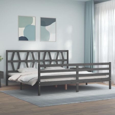 Double bed frame with gray solid wood headboard by vidaXL, Beds and slatted bases - Ref: Foro24-3194393, Price: 176,68 €, Dis...