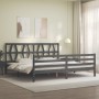 Double bed frame with gray solid wood headboard by vidaXL, Beds and slatted bases - Ref: Foro24-3194393, Price: 176,68 €, Dis...