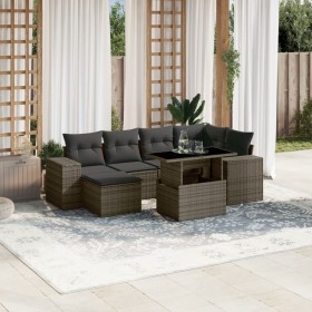 7-teiliges Gartensofa-Set mit grauen synthetischen Rattankissen von vidaXL, Gartensets - Ref: Foro24-3269310, Preis: 512,40 €...