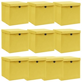 Cajas de almacenaje con tapas 10 uds tela amarillo 32x32x32 cm de vidaXL, Cestas para almacenaje - Ref: Foro24-288368, Precio...