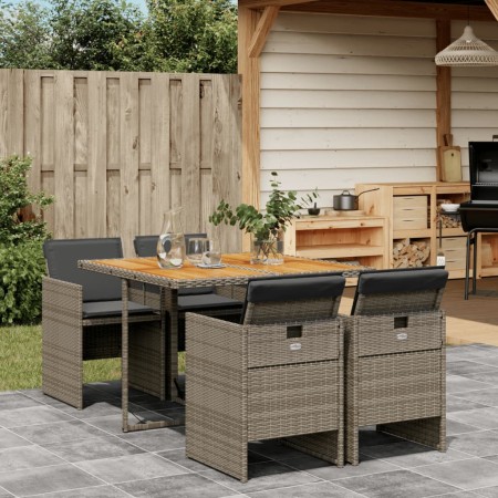 5-teiliges Garten-Essset mit grauen synthetischen Rattankissen von vidaXL, Gartensets - Ref: Foro24-3277669, Preis: 365,99 €,...