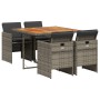 Set comedor de jardín 5 piezas con cojines ratán sintético gris de vidaXL, Conjuntos de jardín - Ref: Foro24-3277669, Precio:...