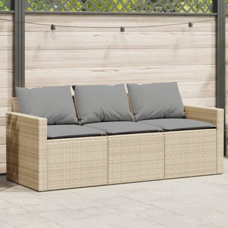 3-Sitzer-Gartensofa mit beigen synthetischen Rattankissen von vidaXL, Outdoor-Sofas - Ref: Foro24-366345, Preis: 187,15 €, Ra...