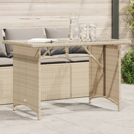 Gartentisch Glasoberfläche PE Rattan Beige 110x68x70 cm von vidaXL, Gartentische - Ref: Foro24-366353, Preis: 96,00 €, Rabatt: %