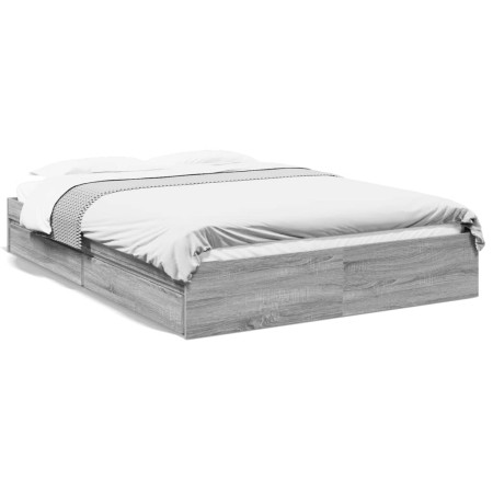 Cama con cajones madera ingeniería gris Sonoma 160x200 cm de vidaXL, Camas y somieres - Ref: Foro24-3280648, Precio: 190,82 €...