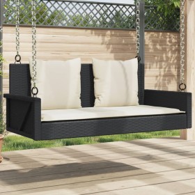 Banco columpio con cojines ratán sintético negro 119x56x48 cm de vidaXL, Bancos de jardín - Ref: Foro24-365629, Precio: 139,8...