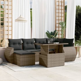 7-teiliges Gartensofa-Set mit grauen synthetischen Rattankissen von vidaXL, Gartensets - Ref: Foro24-3268680, Preis: 507,99 €...