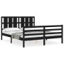 Double bed frame with black solid wood headboard by vidaXL, Beds and slatted bases - Ref: Foro24-3194125, Price: 171,99 €, Di...