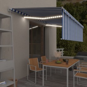 Toldo retráctil manual con persiana y LED azul y blanco 5x3 m de vidaXL, Toldos - Ref: Foro24-3069341, Precio: 467,28 €, Desc...