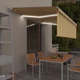 Retractable manual awning with yellow and white LED lights 5x3 m by vidaXL, Awnings - Ref: Foro24-3069343, Price: 450,24 €, D...