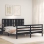 Double bed frame with black solid wood headboard by vidaXL, Beds and slatted bases - Ref: Foro24-3194125, Price: 171,99 €, Di...