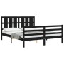 Double bed frame with black solid wood headboard by vidaXL, Beds and slatted bases - Ref: Foro24-3194125, Price: 171,99 €, Di...