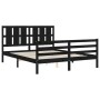 Double bed frame with black solid wood headboard by vidaXL, Beds and slatted bases - Ref: Foro24-3194125, Price: 171,99 €, Di...