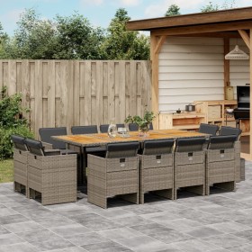 Garten-Essgruppe mit Kissen, 13-teilig, graues synthetisches Rattan von vidaXL, Gartensets - Ref: Foro24-3277813, Preis: 983,...