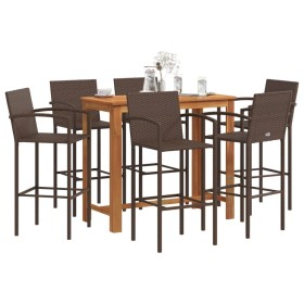 Garden table and stools 7 pieces acacia wood PE rattan brown by vidaXL, Garden sets - Ref: Foro24-3295291, Price: 492,76 €, D...